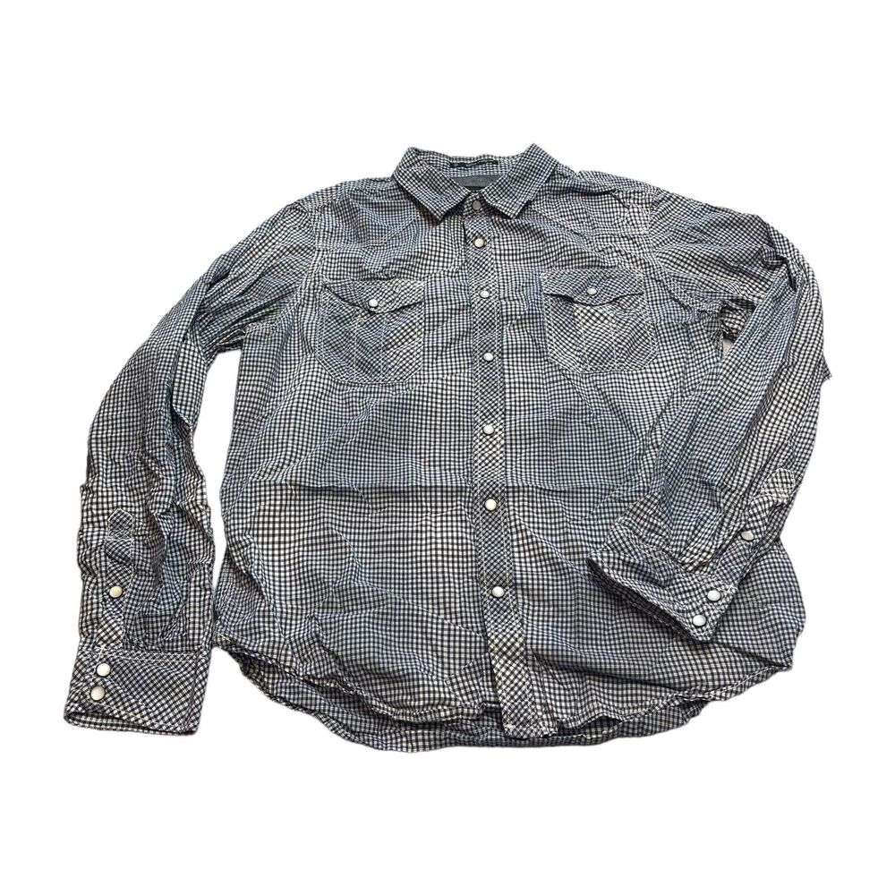 Twenty One Men Western Shirt Men Medium Black White Plaid Long Sleeve Pearl Snap - Picture 1 of 7